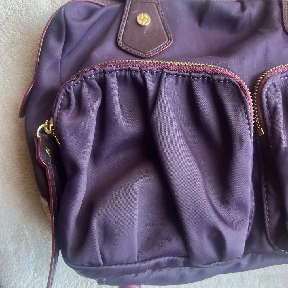 MZ Wallace Jane Satchel Bag Eggplant Plum Purple Nylon Leather Trim Designer‎